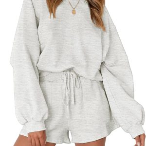 Spring Lounge Sets for Women Oversized Batwing Sve Casual Top and Shorts 2 Piece Outfits Sweat Set