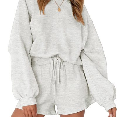 Spring Lounge Sets for Women Oversized Batwing Sve Casual Top and Shorts 2 Piece Outfits Sweat Set