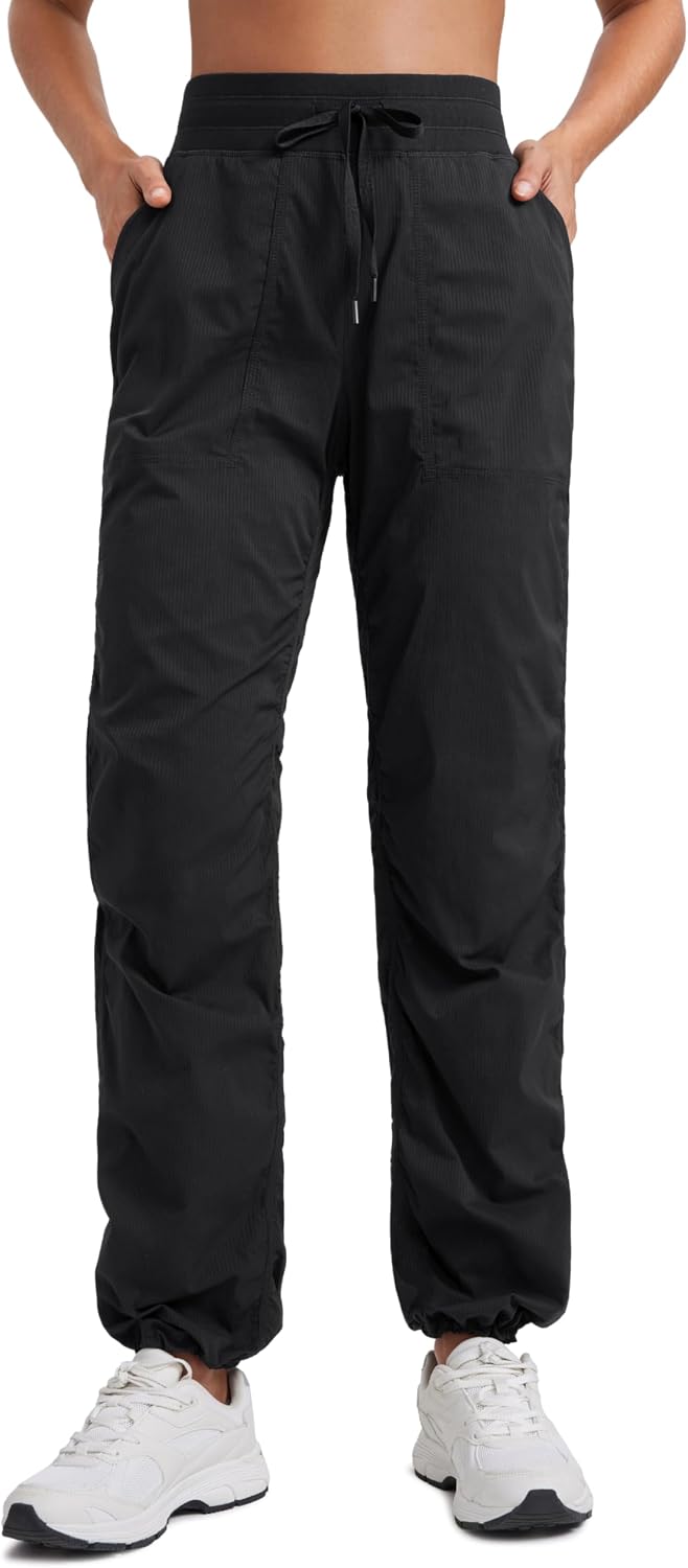 Lightweight Straight Leg Workout Pants for Women 28"/30"/32" - Ruched Casual Work Athletic Joggers with Pockets