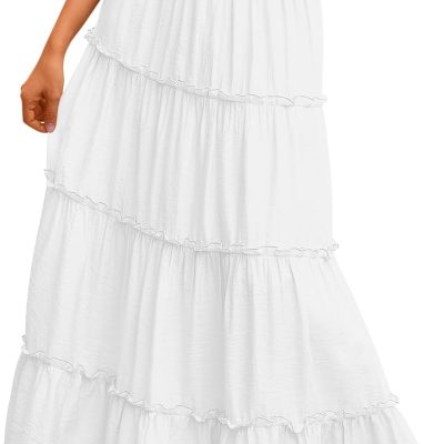 Vacation Outfits Long Skirts for Women Boho Maxi Skirt Elastic High Waist Dress with Pockets Fashion